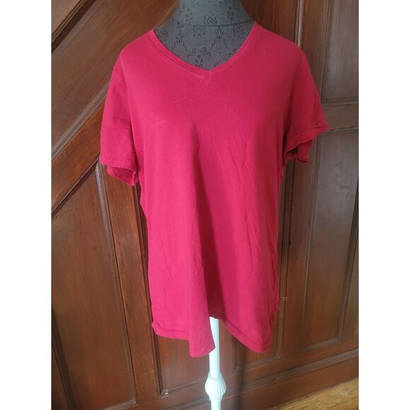 Woman Within Womens Red V-Neck Short Sleeve T-Shirt Size 18/20 L Cotton Blend - Picture 1 of 7